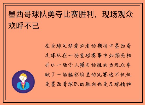 墨西哥球队勇夺比赛胜利，现场观众欢呼不已