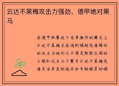 云达不莱梅攻击力强劲，德甲绝对黑马