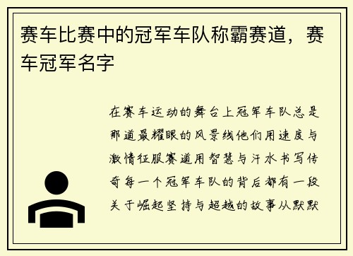赛车比赛中的冠军车队称霸赛道，赛车冠军名字